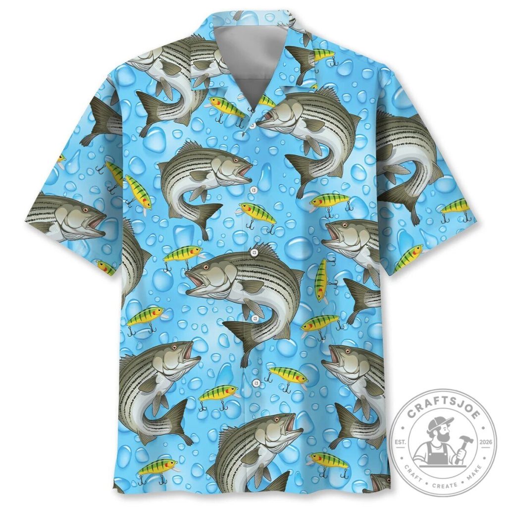 Striped Bass Fishing Lures Hawaiian Shirt for Men, tj bass Striped Bass Fishing Lures Hawaiian Shirt for Men, tj bass