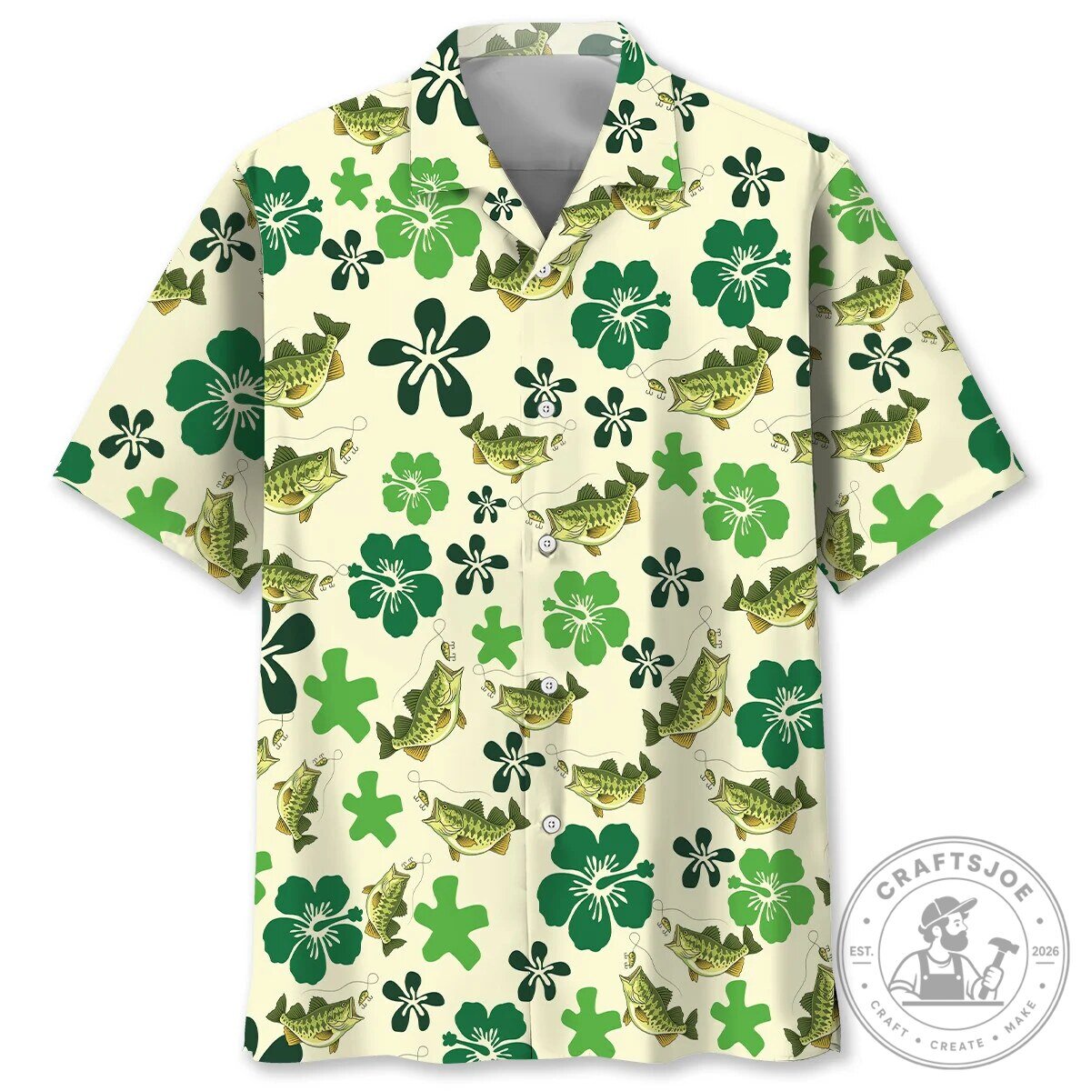 TJ Bass Fishing Hibiscus Hawaiian Shirt