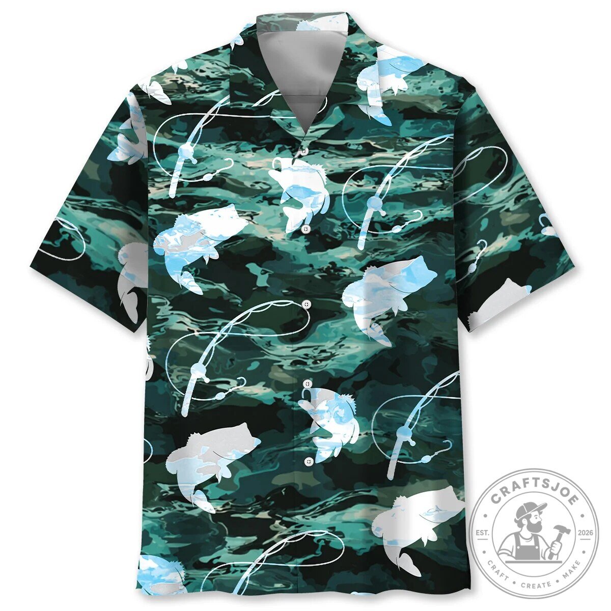 TJ Bass Fishing Camouflage Hawaiian Shirt for Men