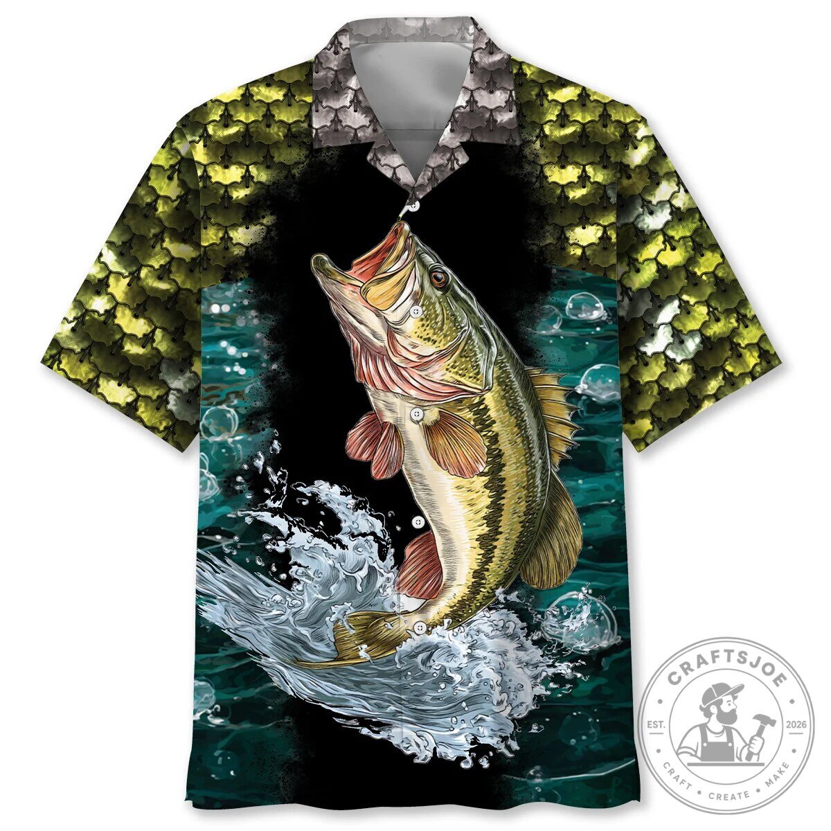 TJ Bass Fishing Largemouth Bass Scales Hawaiian Shirt