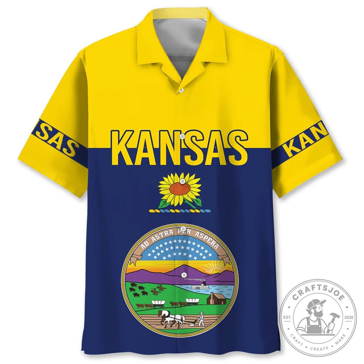 Kansas State Flag Hawaiian Shirt, Kansas State Proud Summer Beach Button Up