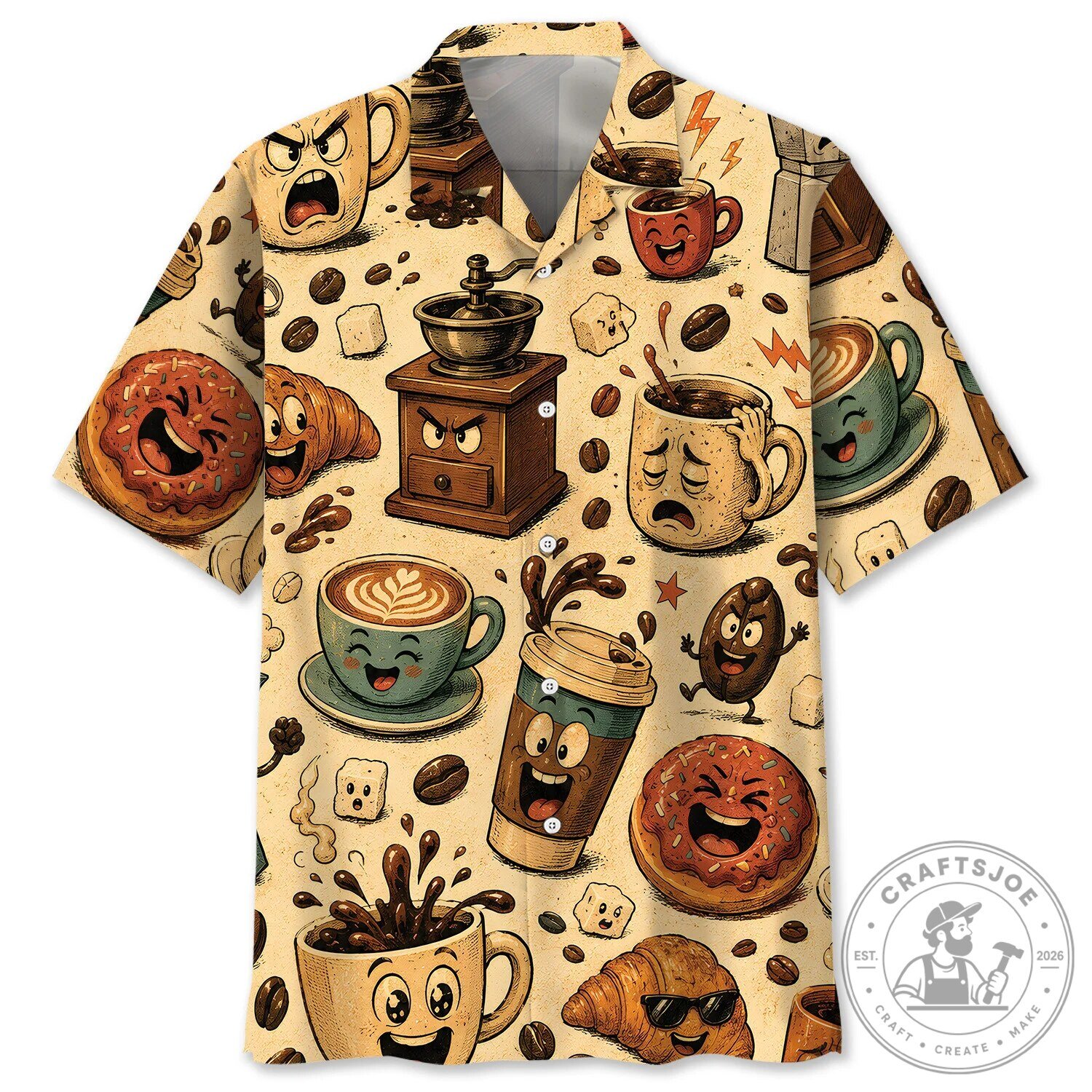 Funny Coffee Lover Cartoon Characters Hawaiian Shirt