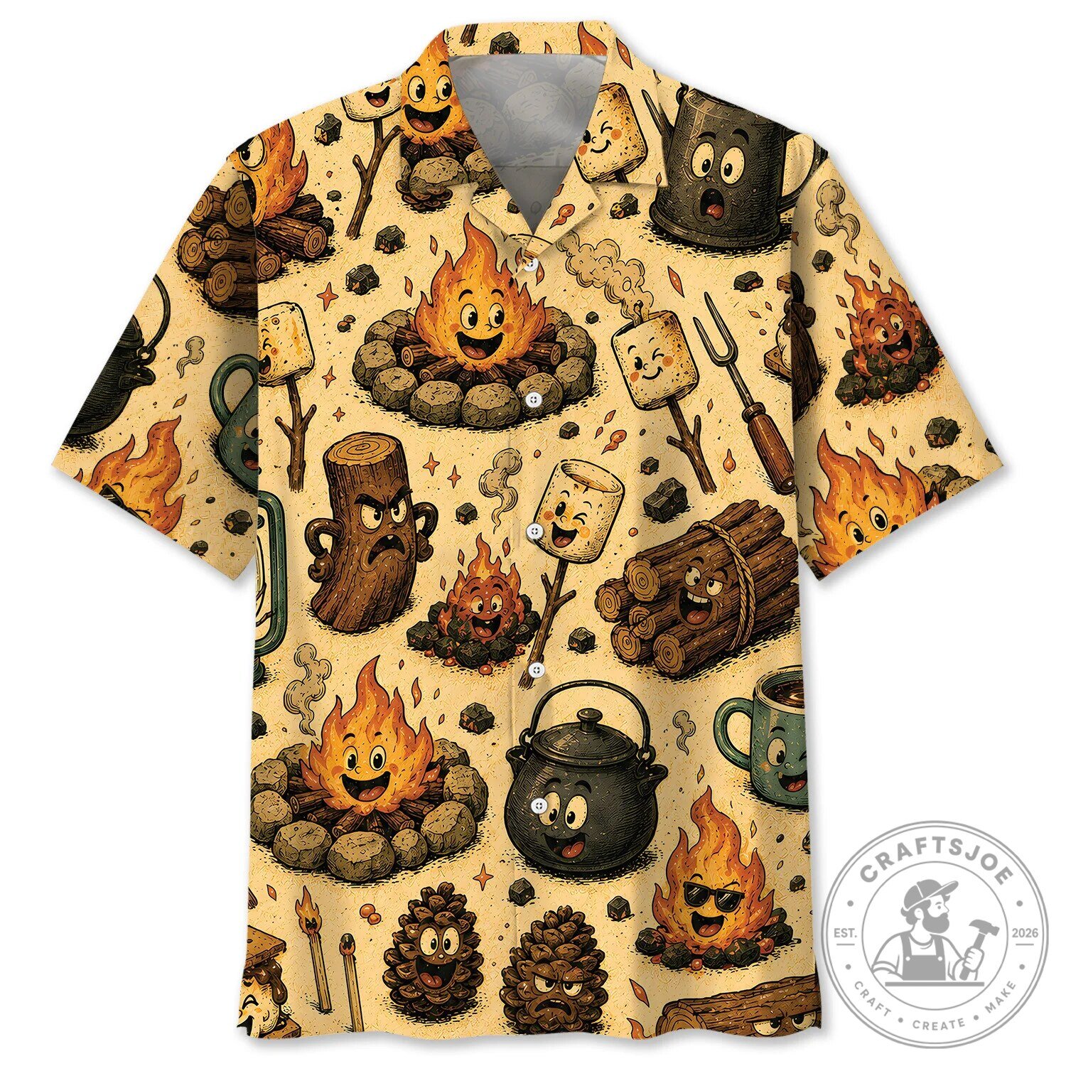 Funny Campfire Cartoon Characters Hawaiian Shirt