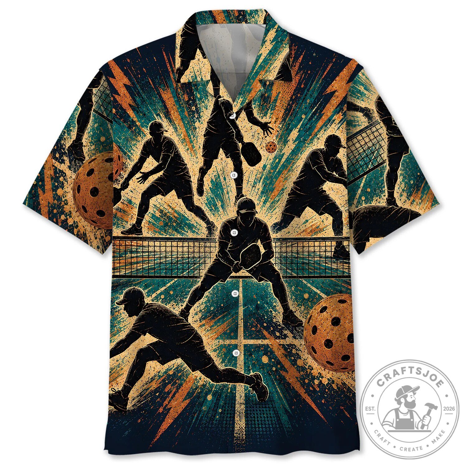 Vintage Pickleball Player Silhouette Hawaiian Shirt for Men and Women