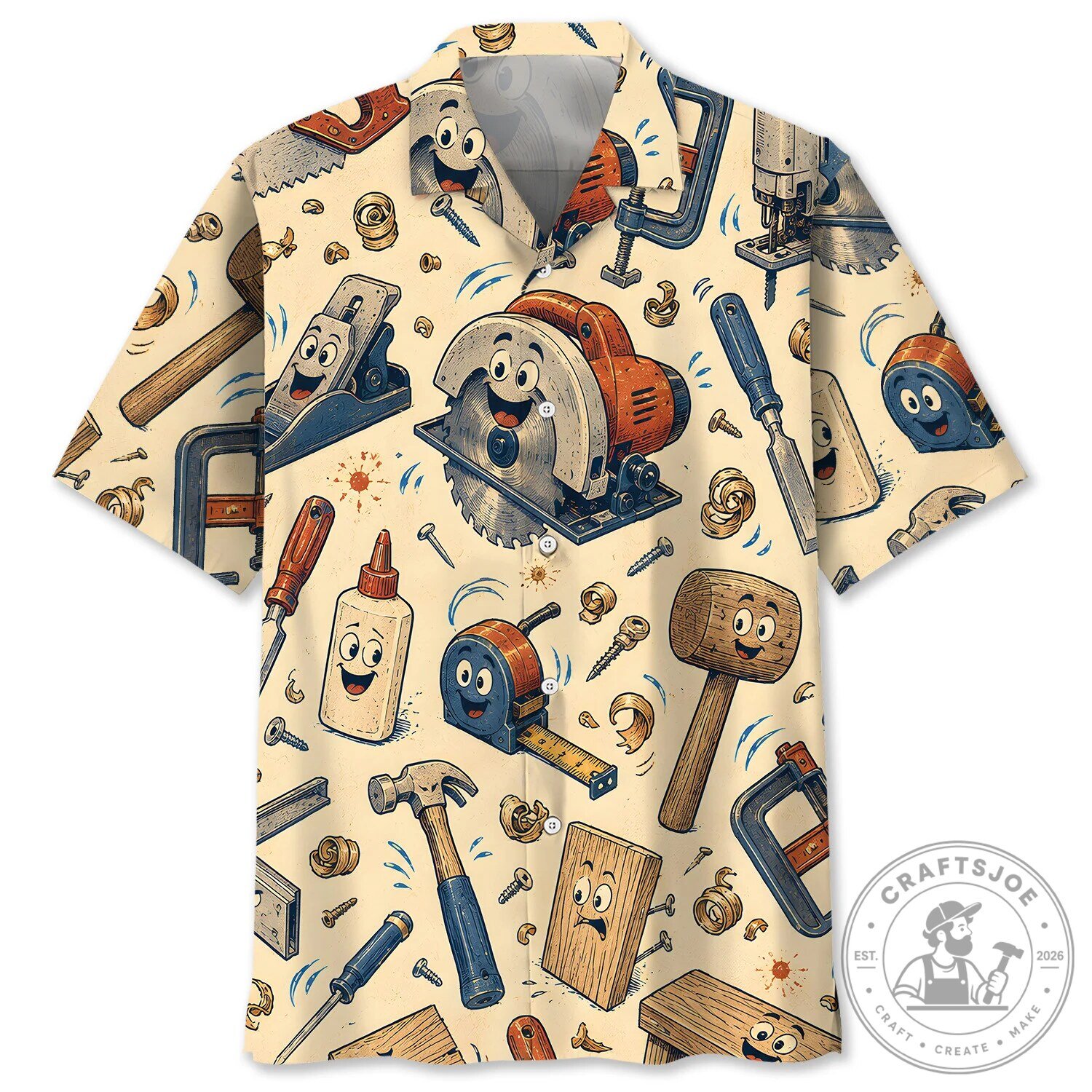 Funny Woodworking Tools Cartoon Hawaiian Shirt
