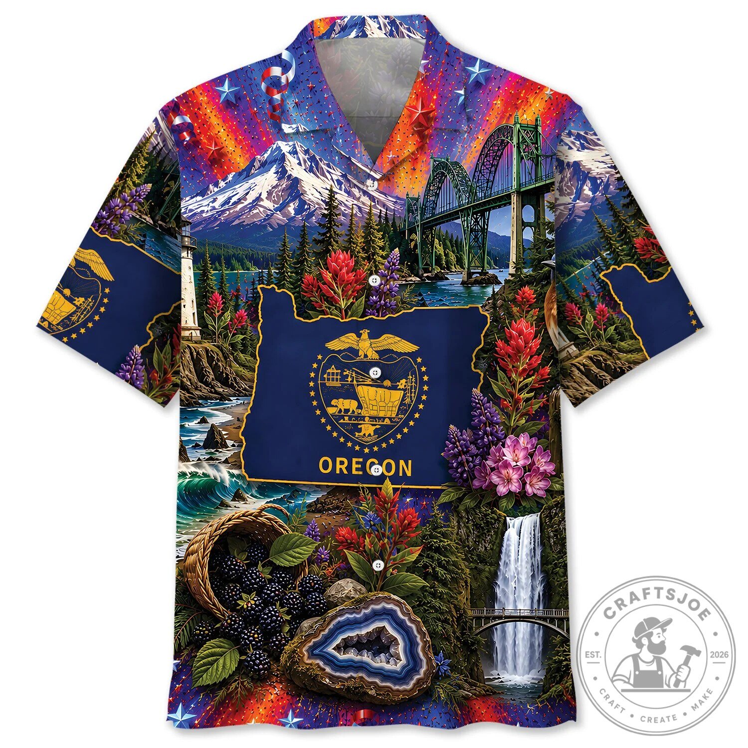Oregon State Flag Travel Souvenir Landscape Hawaiian Shirt