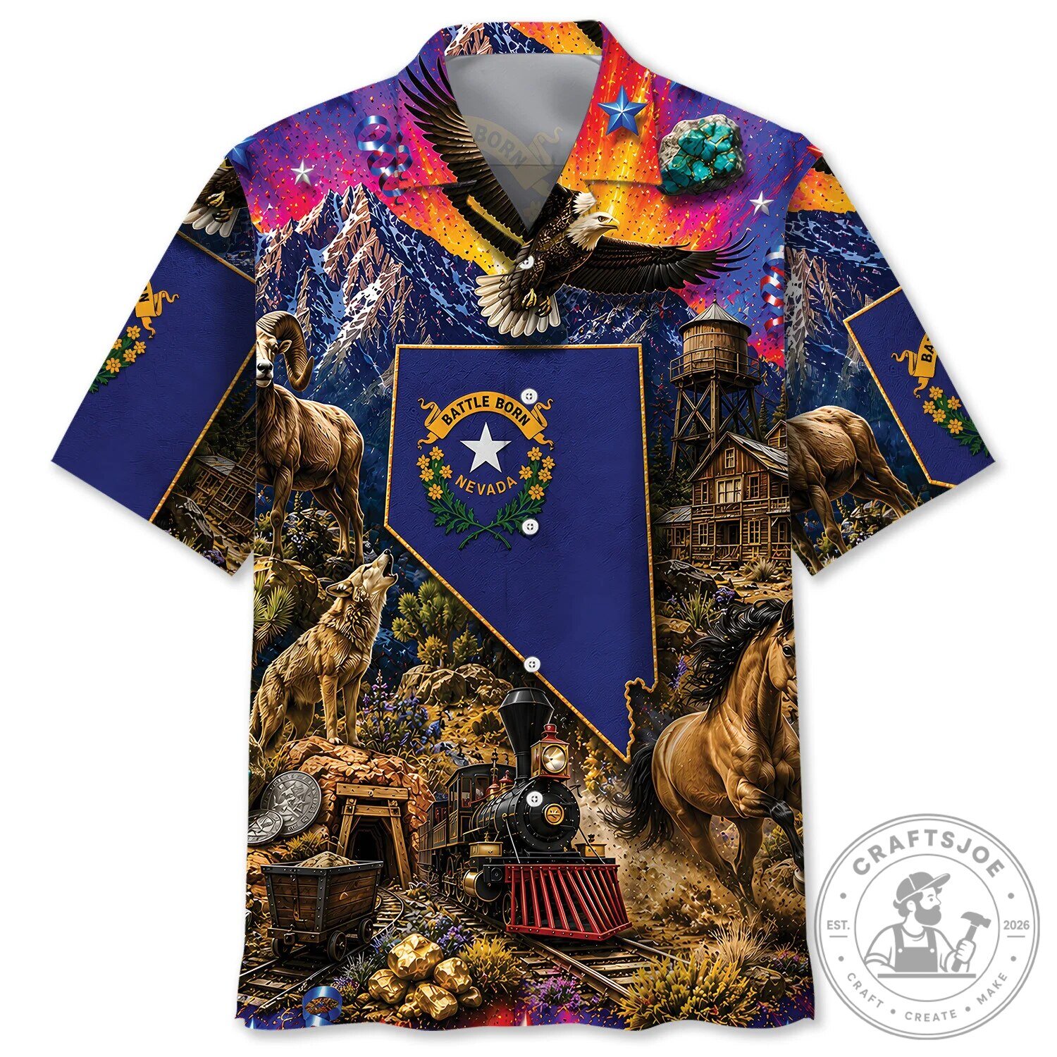 Nevada State Battle Born Emblem Mountain Wildlife Hawaiian Shirt 2 Nevada State Battle Born Emblem Mountain Wildlife Hawaiian Shirt