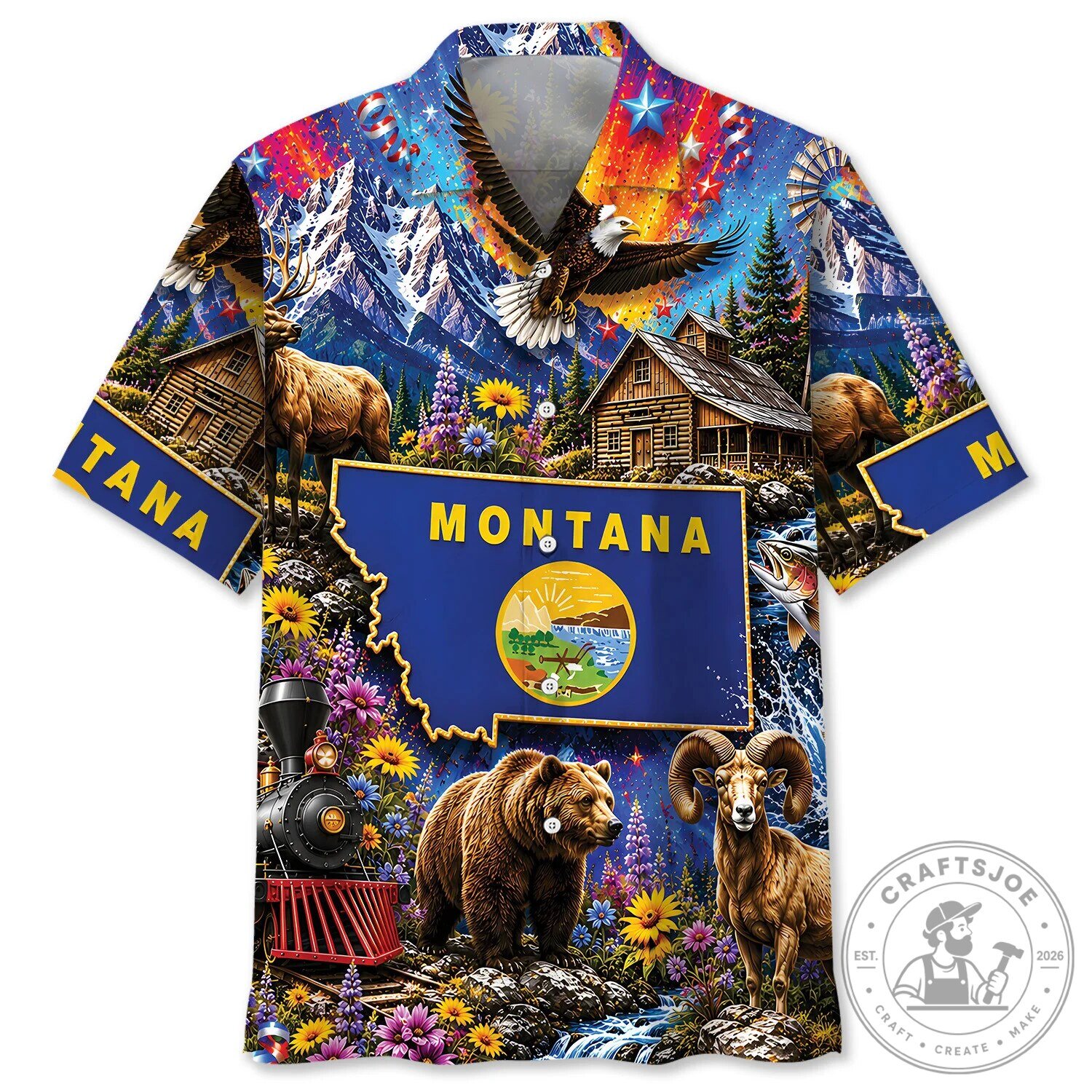 Montana State Map Wildlife and Nature Scenic Hawaiian Shirt 1 Montana State Map Wildlife and Nature Scenic Hawaiian Shirt