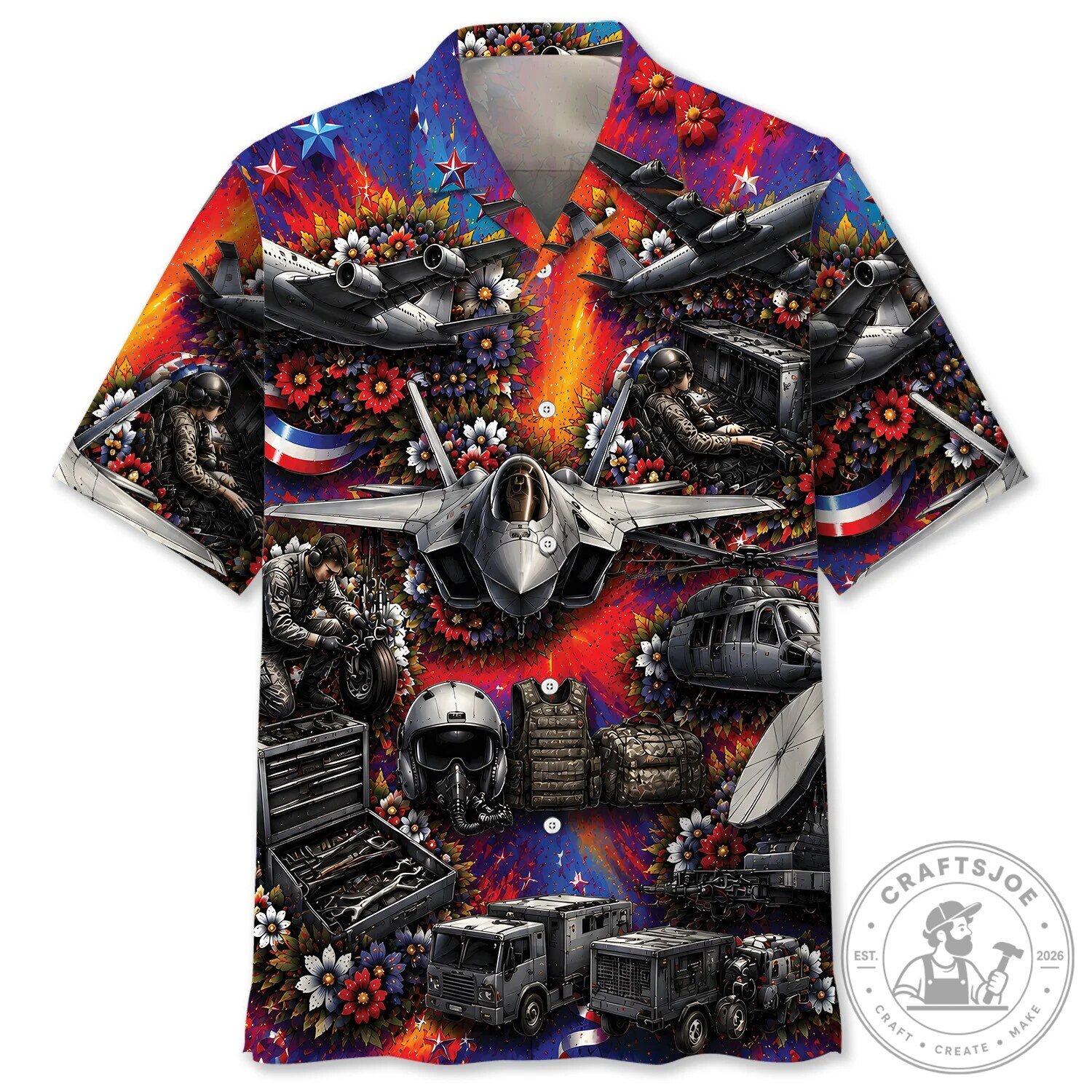 United States Air Force Military Aircraft and Soldier Hawaiian Shirt
