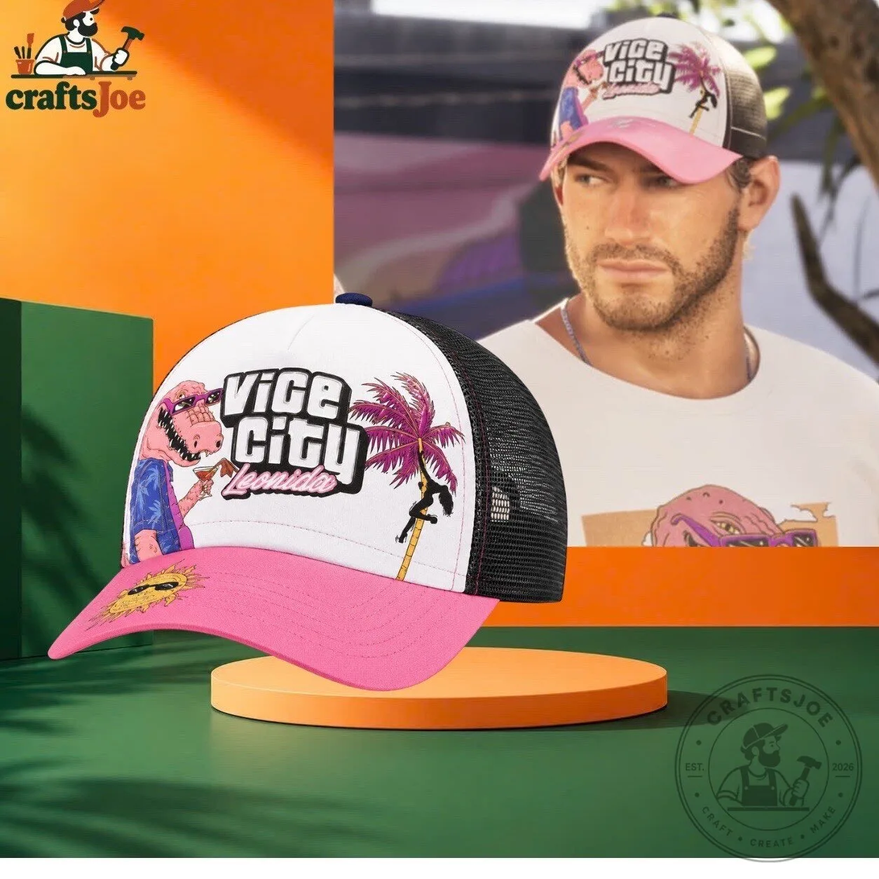 GTA 6 Grand Theft Auto 6 Vice City Alligator Pink Trucker Hat 2026