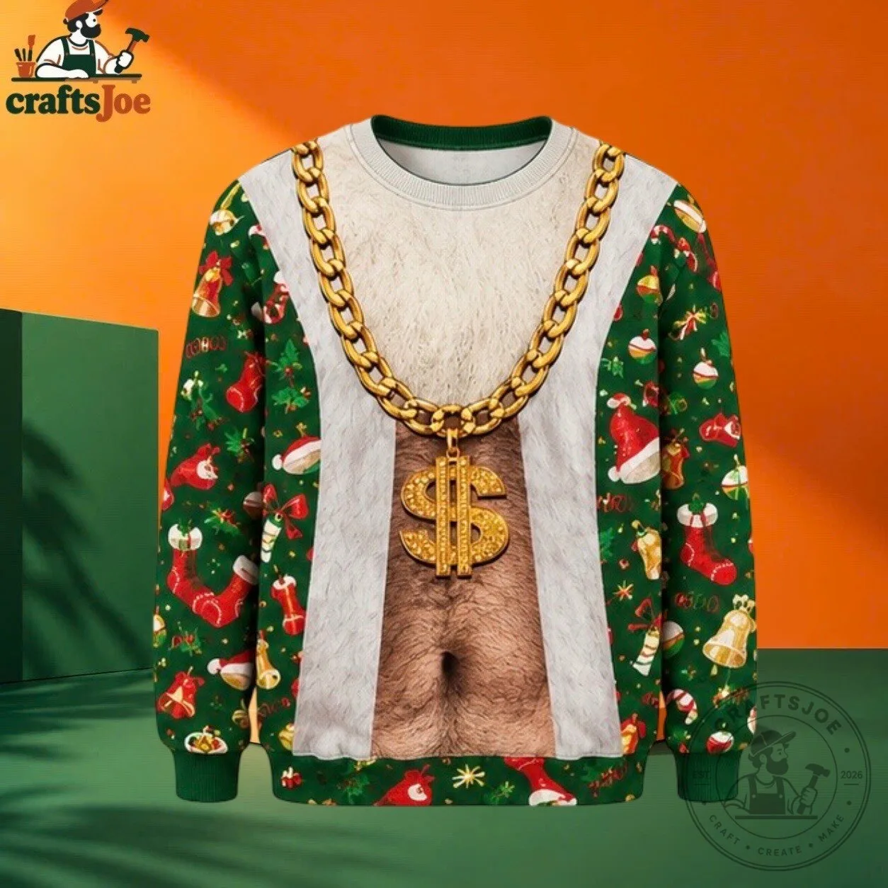 Funny Ugly Hairy Golden Chain Christmas Sweater Limited Edition
